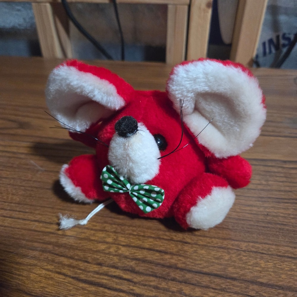 Russ Berrie Cholly Mouse Plush Red White Polka Dot Bow Tie Vintage Item 133